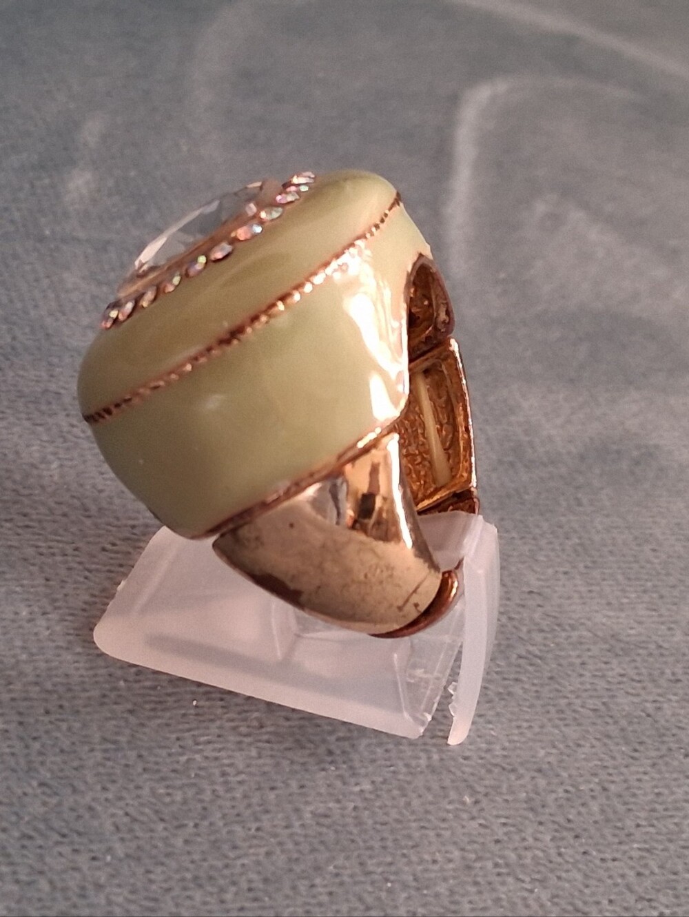 Vtg Enamel Crystal Cocktail Ring, Rare! - Picture 5 of 10